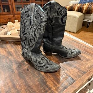 Black Embroidered Heeled Boots